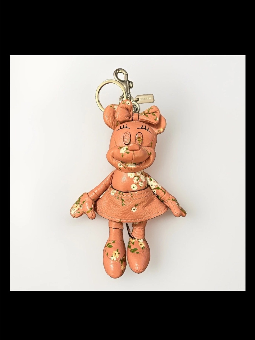 Coach X Disney Minnie Mouse Pink Floral Leather Doll Bag Charm, 2018 Style#30955